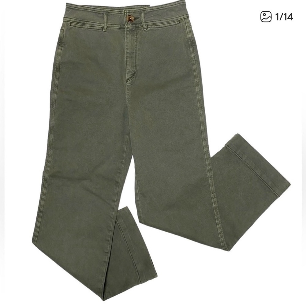 LOFT NWT Women’s Green High Waisted Slim Wide Leg Jeans Sz 26/2